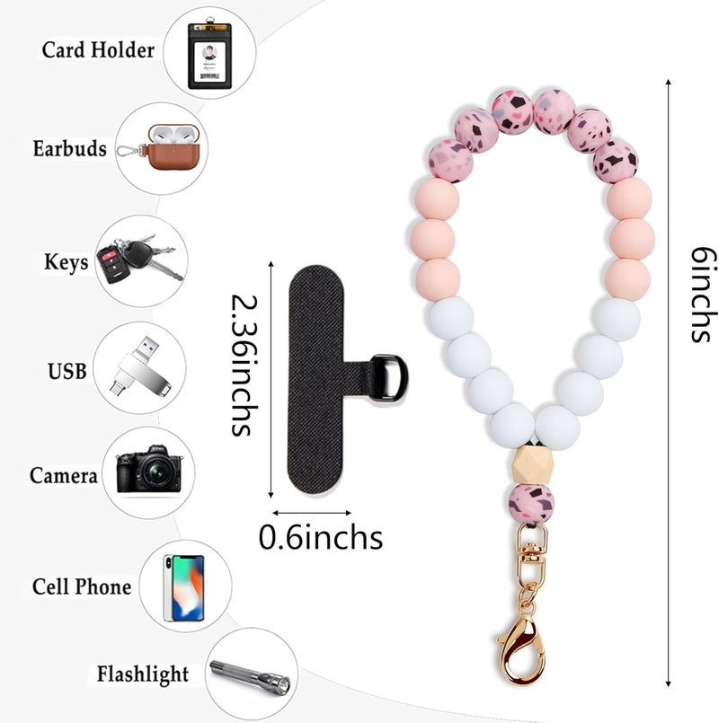Lostars Store Silicone Beaded Phone Wrist Strap,phone bracelet strap with Tether Tab,Elastic Hands-Free wristlet strap (Pink) - Image 2